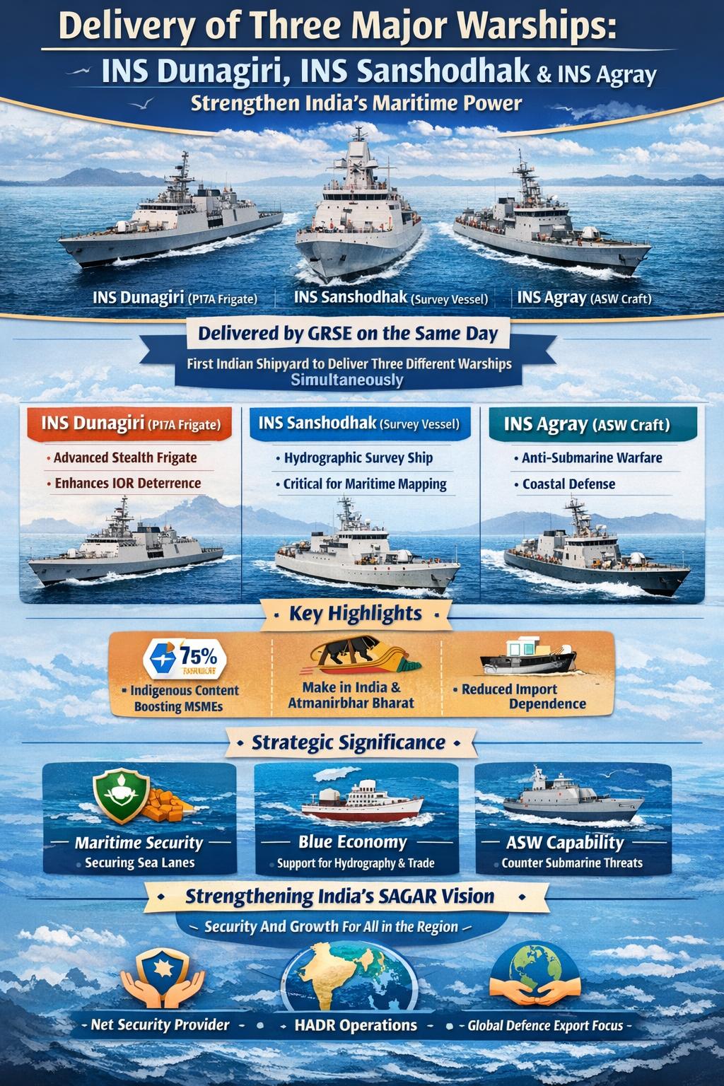 Delivery of Three Major Warships Strengthens India’s Maritime Power