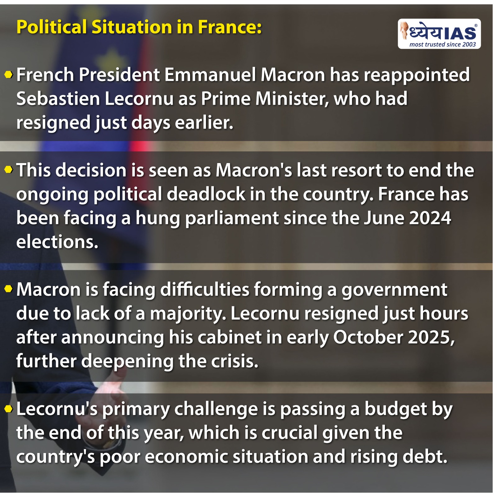 Sebastien Lecornu Reappointed as PM of France