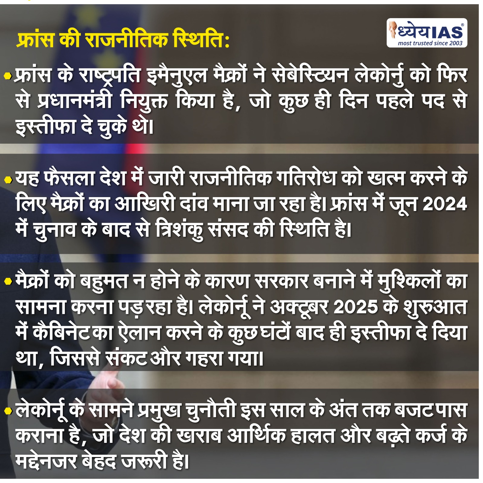 सेबेस्टियन लेकोर्नू पुनः फ्रांस के प्रधानमंत्री नियुक्त